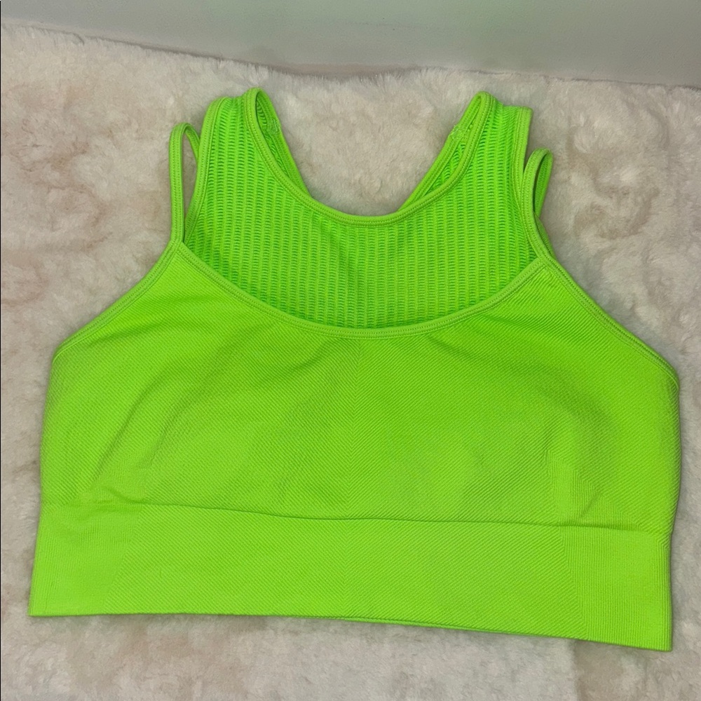 Sofia Vergara Layered Seamless Rib Sports Bra Neon Green Women’s L 12-14